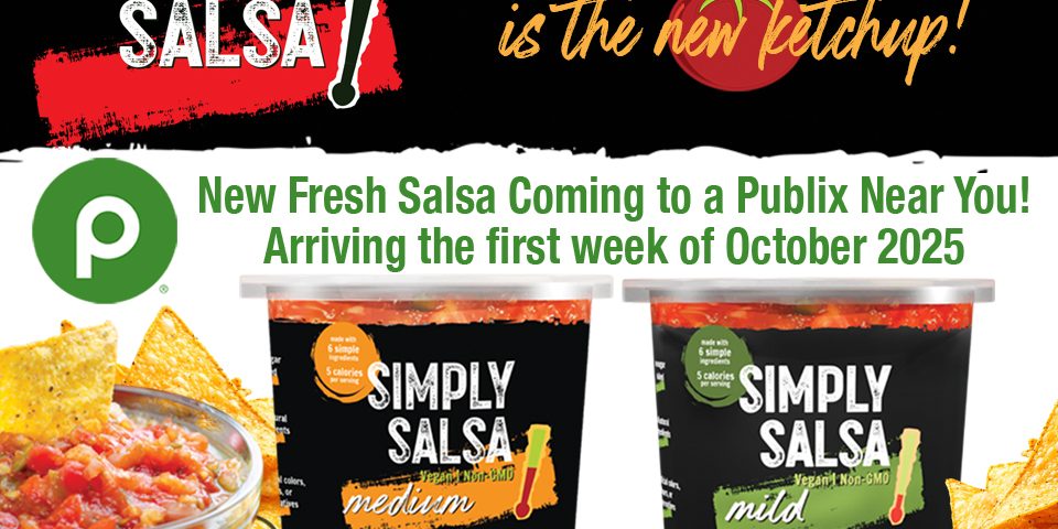 Mild and Medium Simply Salsa in Publix produce section starting October 2025